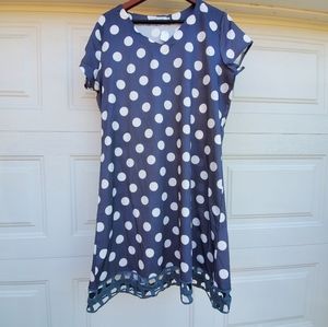 MissLook 2XL Silky Slip Dress - gray w/polka dots